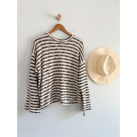 Madewell | NWT Crewneck Long-Sleeve Knit Tee in Stripe navy cream | Sz M - Picture 2 of 10